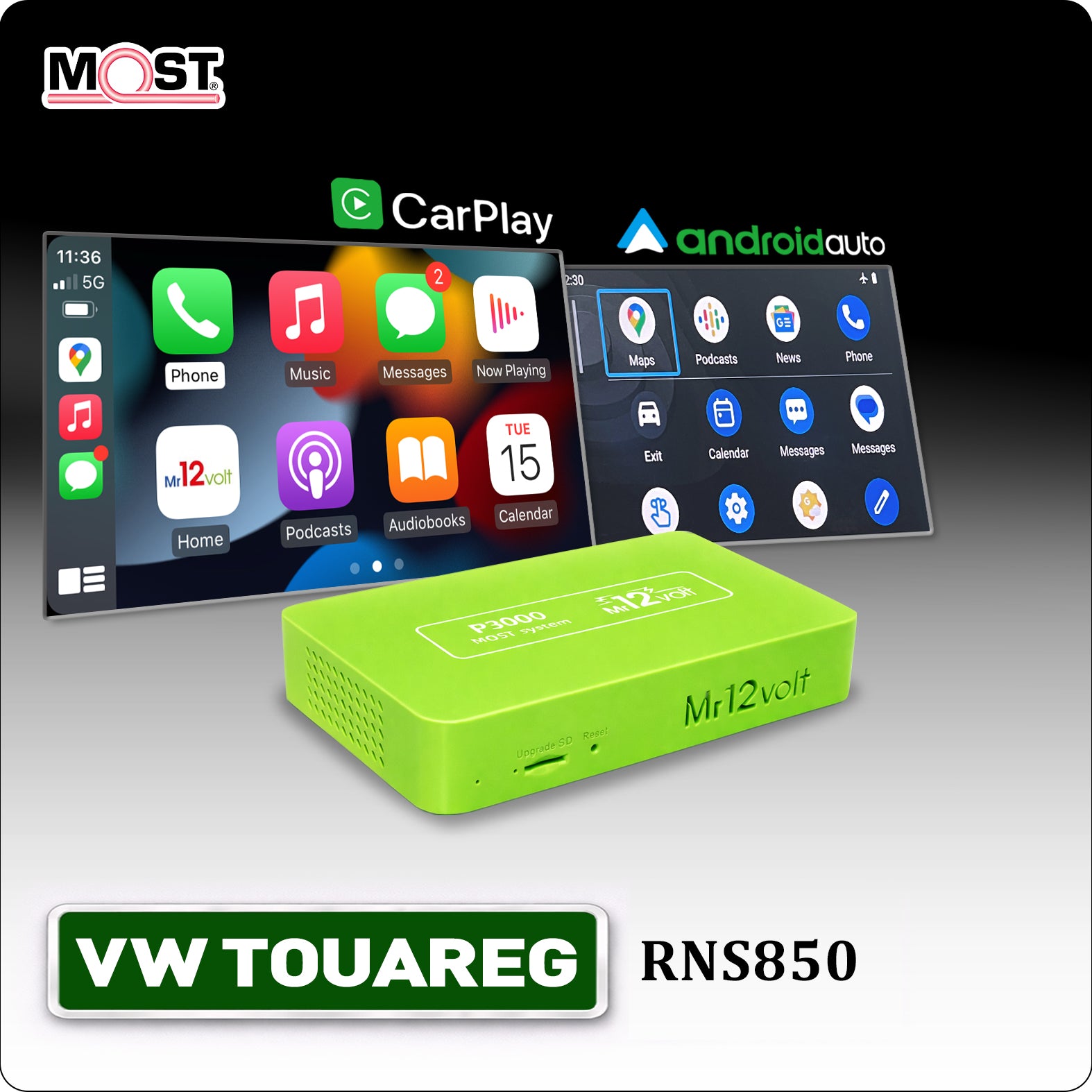 Mr12volt Volkswagen VW Touareg RNS850 7P Mk2 MOST Bus Apple CarPlay & Android Auto Interface