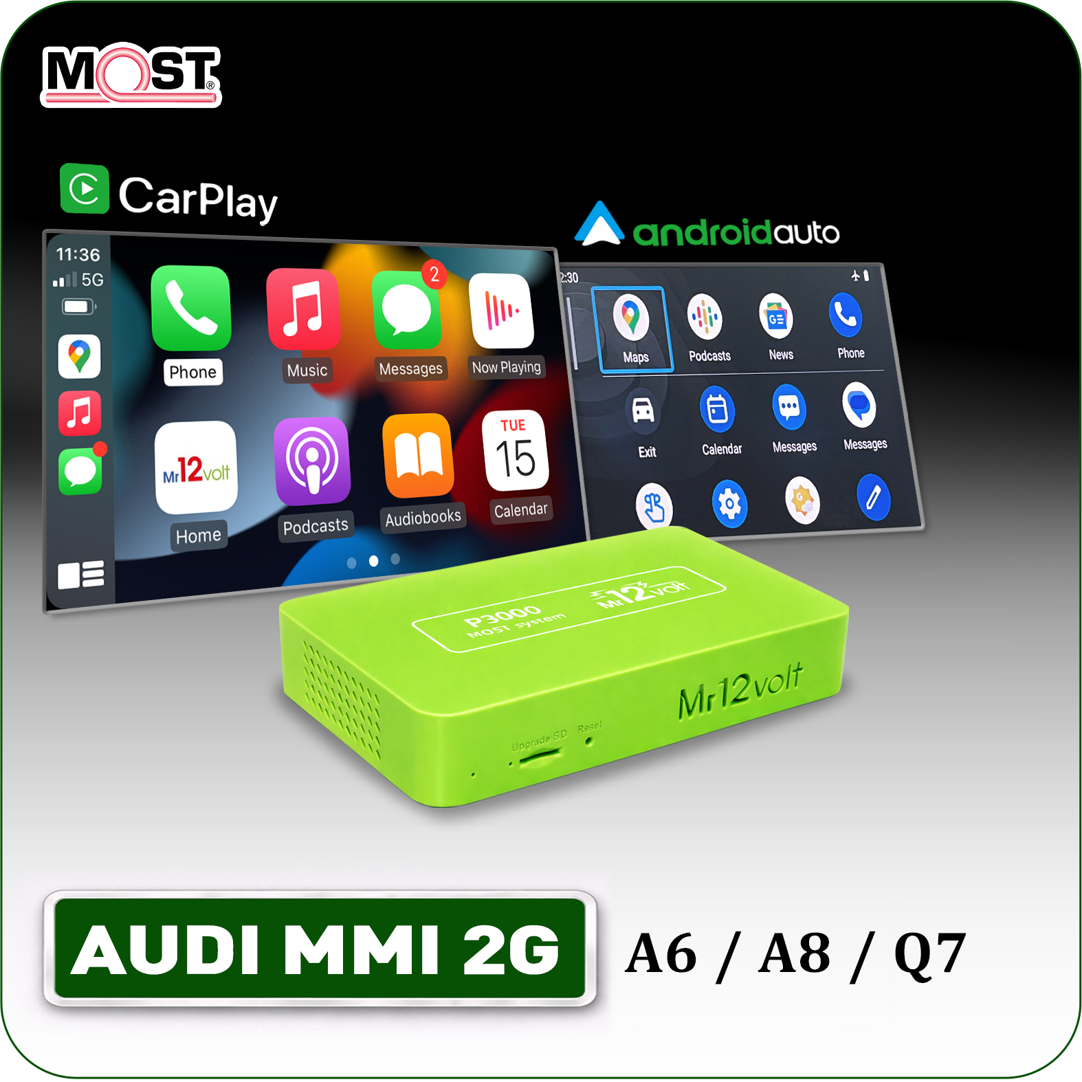 Mr12volt Audi 2G High MMI MOST Bus Apple CarPlay & Android Auto Interface (A6 A8 Q7)