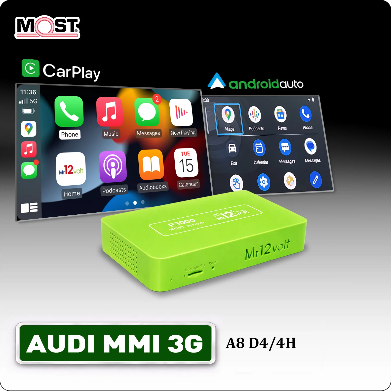 Mr12volt Audi 3G MMI MOST Bus Apple CarPlay & Android Auto Interface (A8 4H)