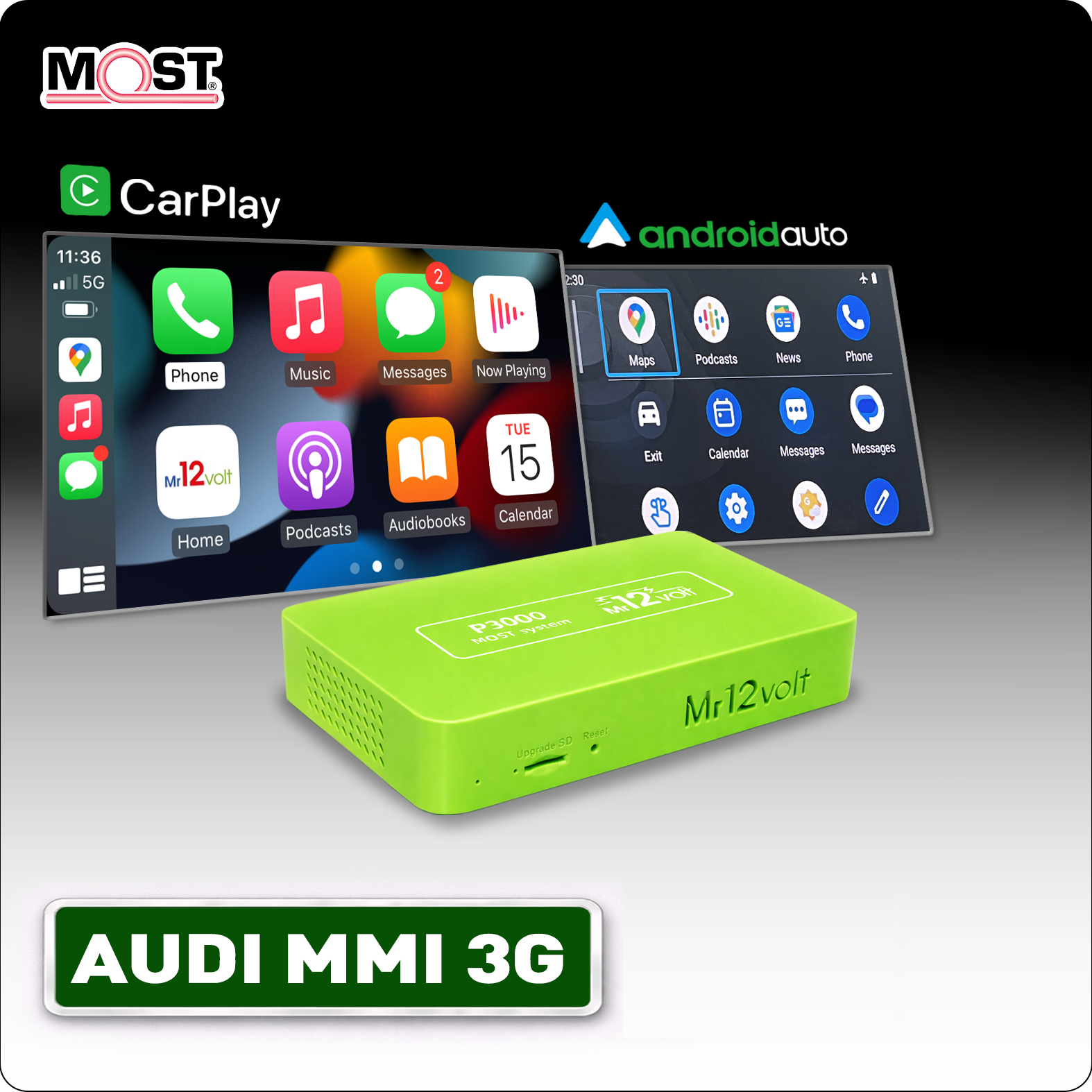 Mr12volt Audi 3G MMI MOST Bus Apple CarPlay & Android Auto Interface (A4 A5 A6 A7 Q3 Q5 Q7)