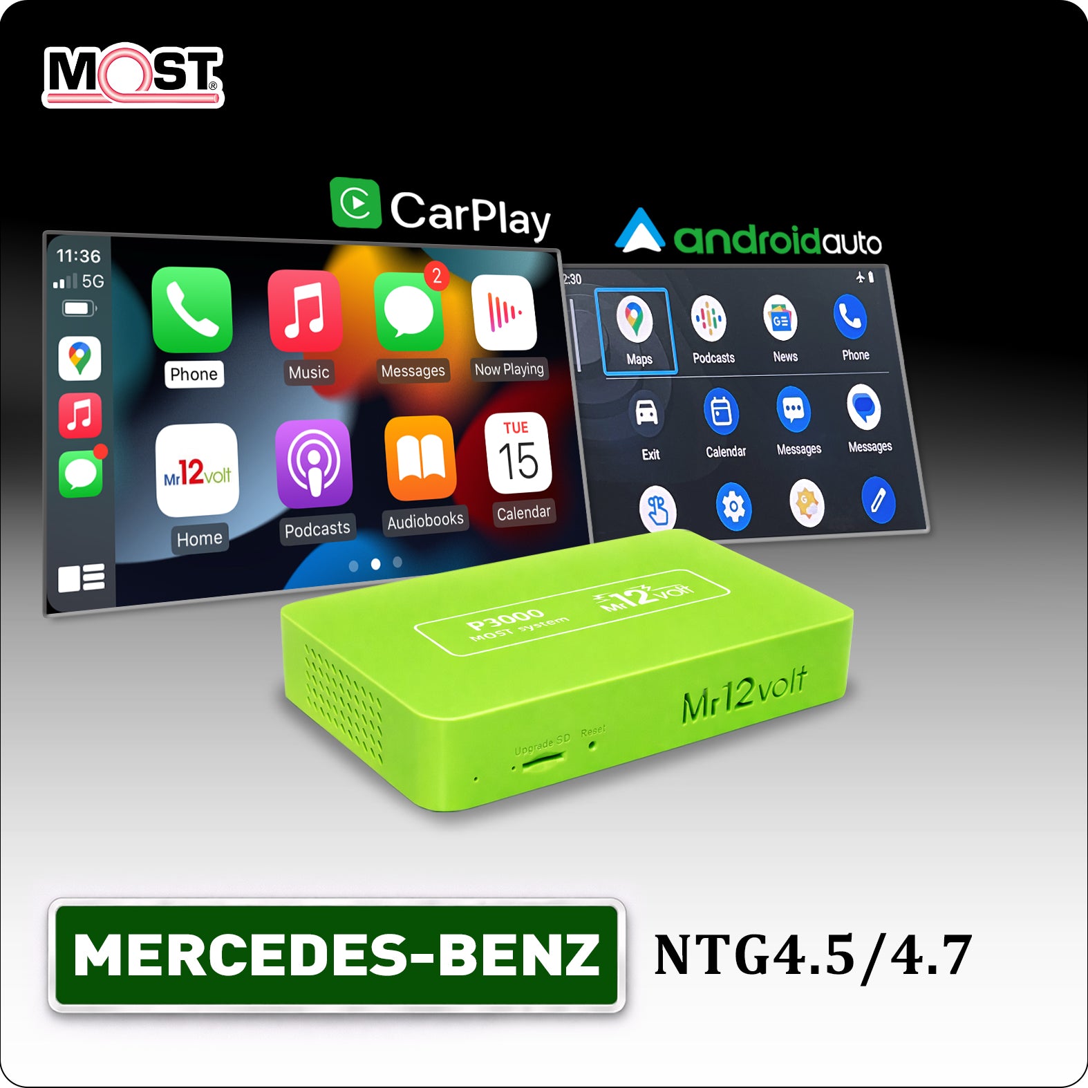 Mr12volt Mercedes NTG 4.5 4.7 MOST Bus Apple CarPlay & Android Auto Interface
