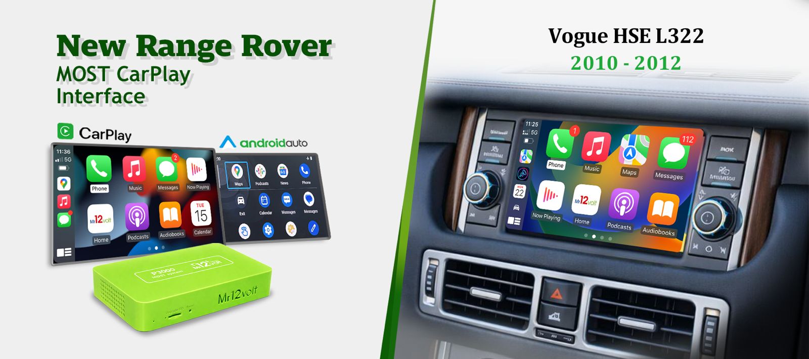 Mr12volt Range Rover L322 Denso MOST Bus Apple CarPlay & Android Auto Interface (2009-2012)