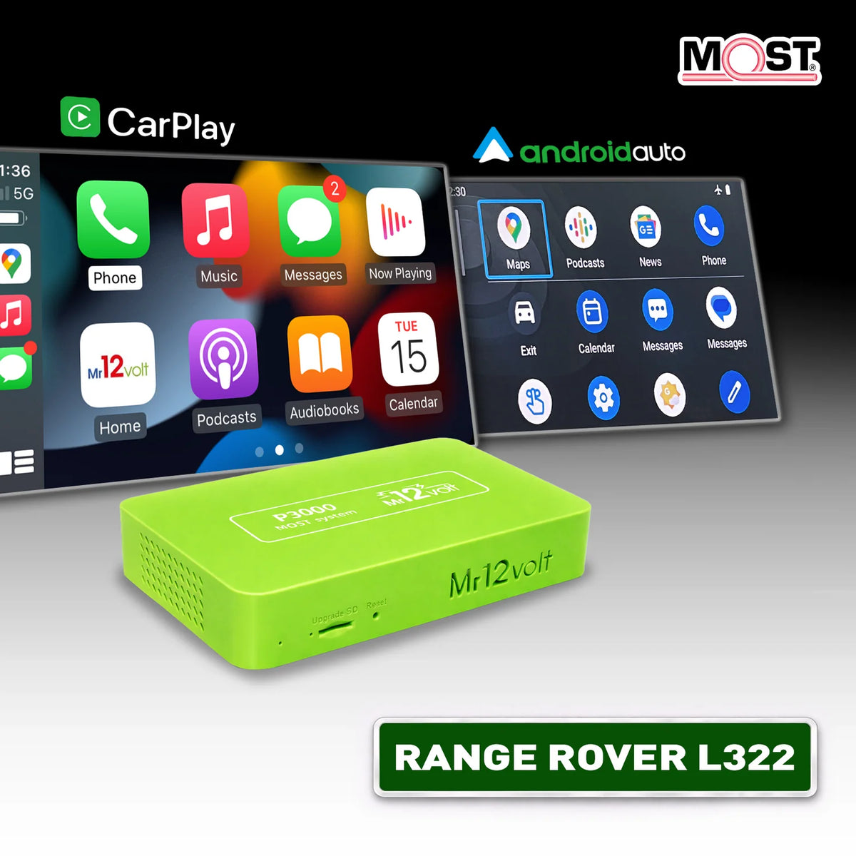Mr12Volt Range Rover L322 wireless Apple CarPlay and Android Auto interface